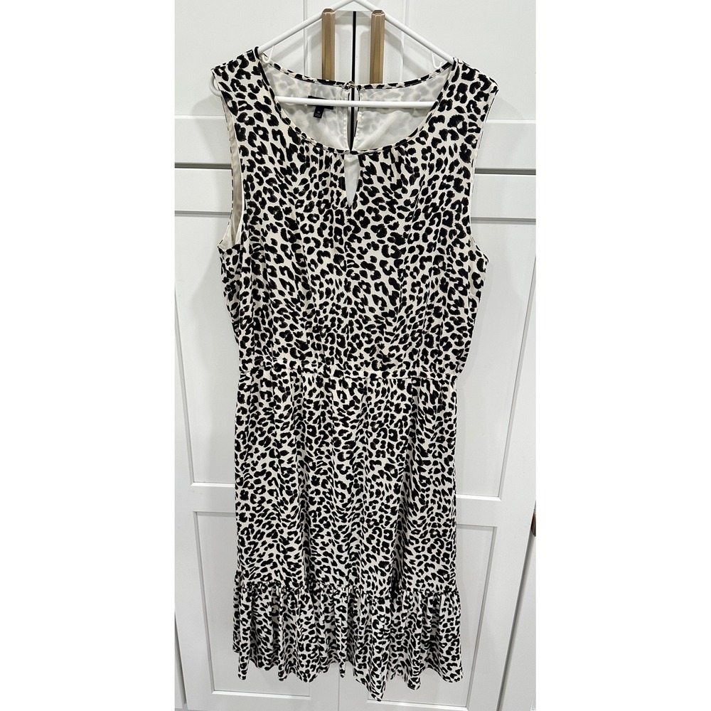 Talbots Womens 16 Leopard Print‎ Keyhole Ruffle Hem Sleeveless Midi Dress
